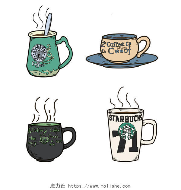 卡通手绘咖啡咖啡杯插画素材
